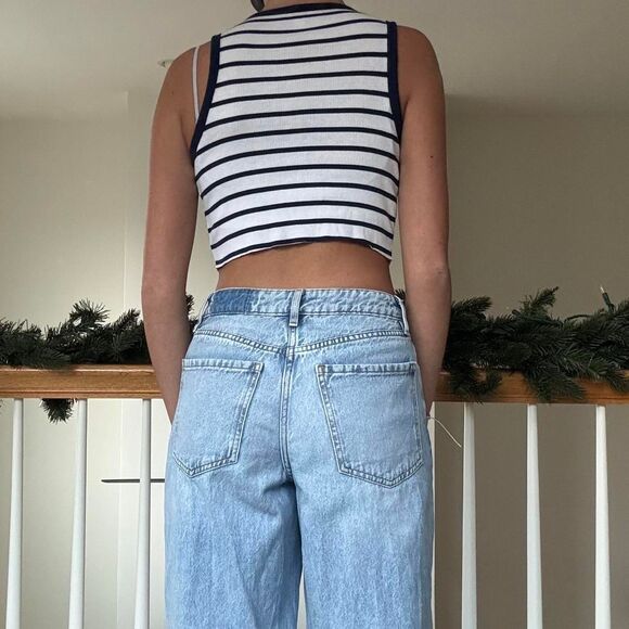 j.crew navy and white striped halter neck crop top - Picture 3 of 4